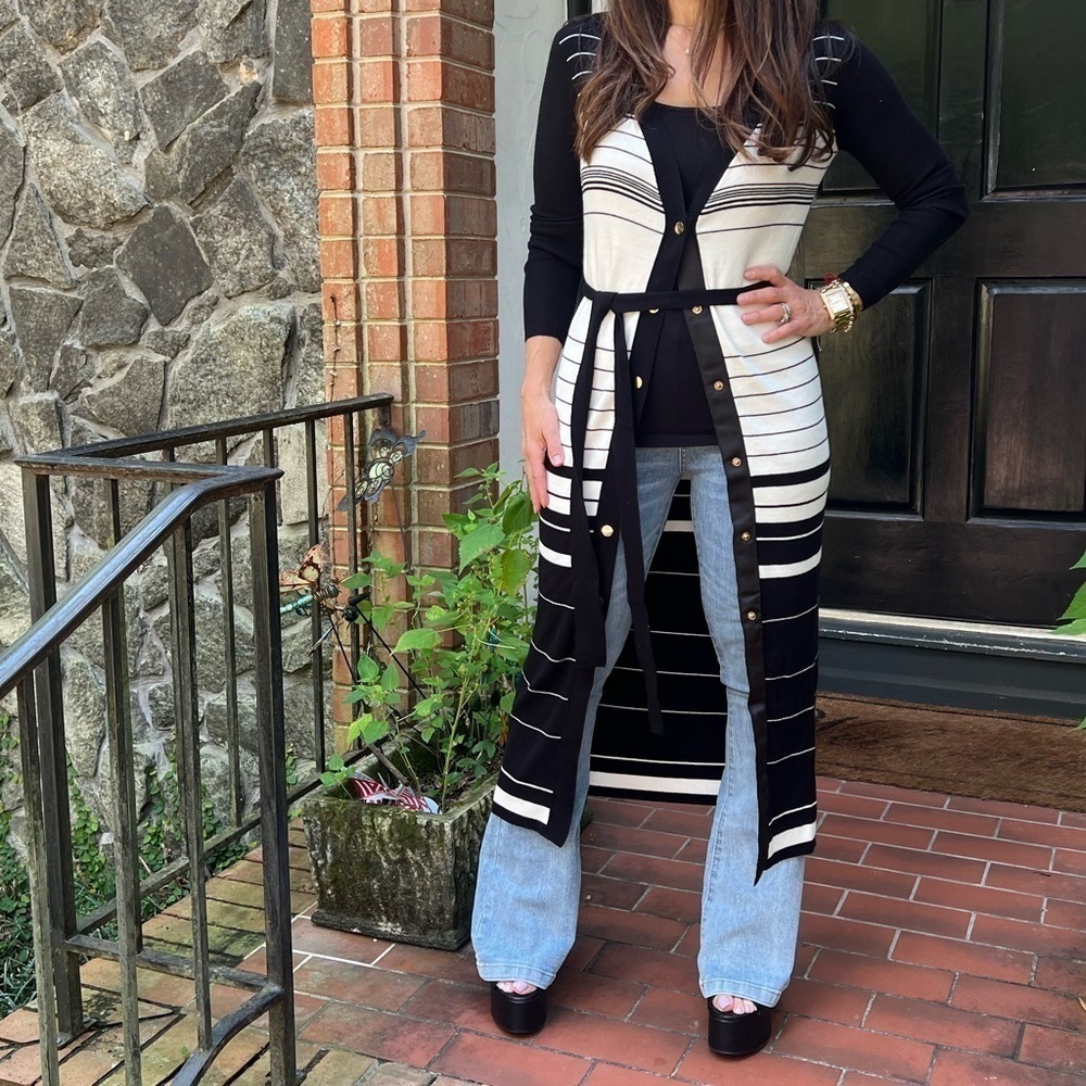 NWOT Fabulous Striped Long Knit Dress/Belted Cardigan - Picture 3 of 6